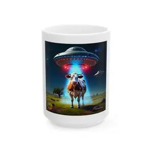 UFO Cow Ceramic Mug | Unique Gift for Cow Lovers, Space Enthusiasts, Fun Home Decor, Quirky Coffee Cup, 11oz or 15oz