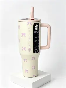 HydroJug 40oz Bow Pattern Insulated Stainless Steel Tumbler Bottle - Leakproof Vacuum Flask with Handle, Straw, 24hr Cold Retention, Cup Holder Friendly, BPA-Free Drinkware for Home, Work, Bottles