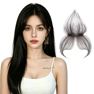 Women's human hair clip in bangs hairpiece, stylish fringe style, easy to wear, natural and realistic, suitable for daily wear for women with high hairline, instantly transforms you into a fashionable girl
