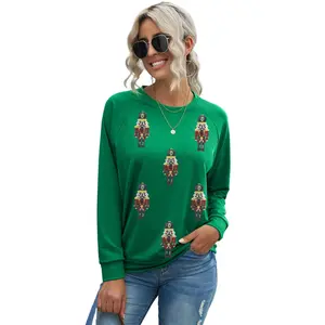 Women's Green Sequin Nutcracker Graphic Sweatshirt - Festive Holiday Style