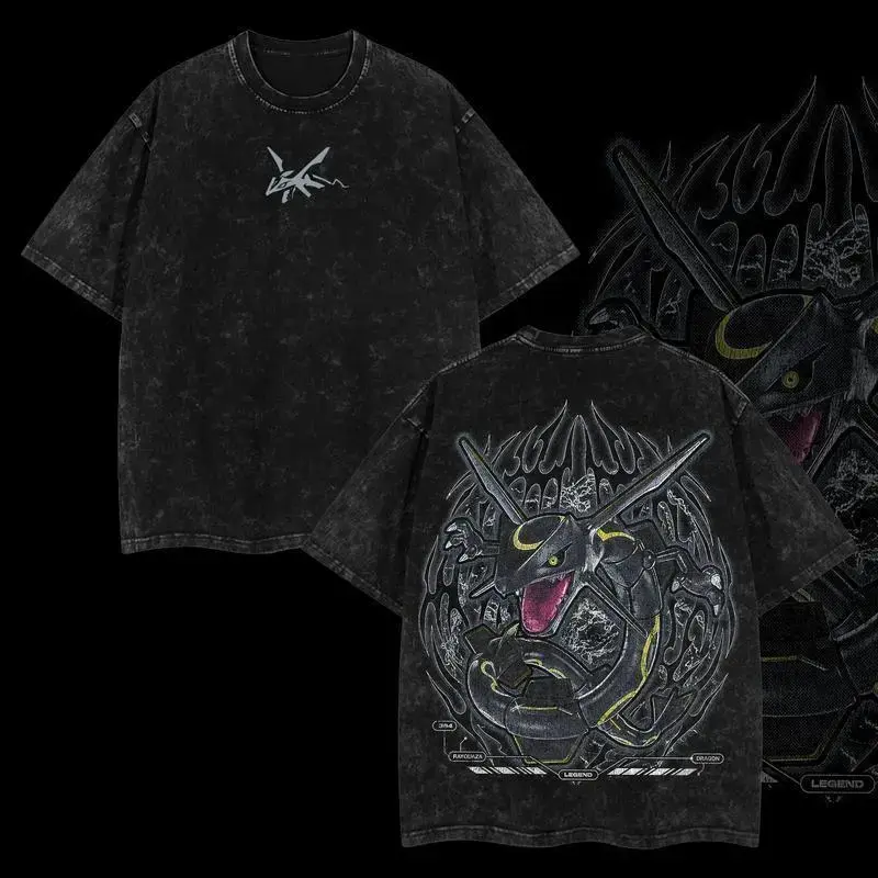 "Rayquaza" Vintage Unisex Oversize Anime Manga Acid Washed Heavyweight Cotton T-shirt, graphic tee,anime lover , outfits men Clothes Menswear Soft Washed Cotton Short Sleeve vintage  unisex Tee washed tees for Men and Women