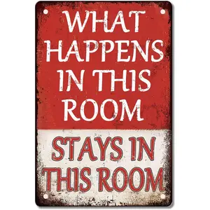 Funny Room Metal Signs Dorm Door Tin Sign Decorations For Bedroom Door Decor Man Cave Accessories Men Room Decor Mens Bedroom College Wall Decor Cool Decorations For Guys What Happens In This Room