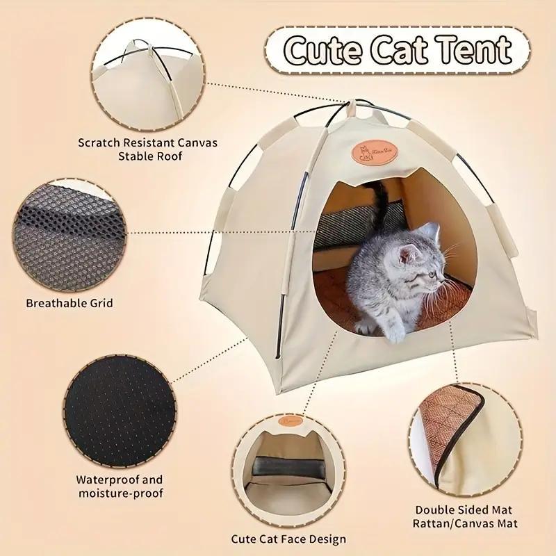 Boho Pet Tent for Cats — Cotton Canvas Cat Teepee, Decorative Pet Bed for Home
