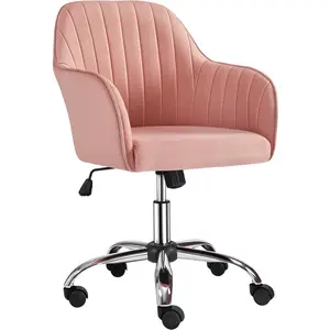 Velvet Vanity Chair Makeup Chair Cute Office Chair Aesthetic Desk Chair Height Adjustable Task Chairs 360° Swivel Computer Chair Living Room Chairs with Arms&Stainless Base Accent PinkComputer chair backrest lift swivel chair leisure chair comfortable