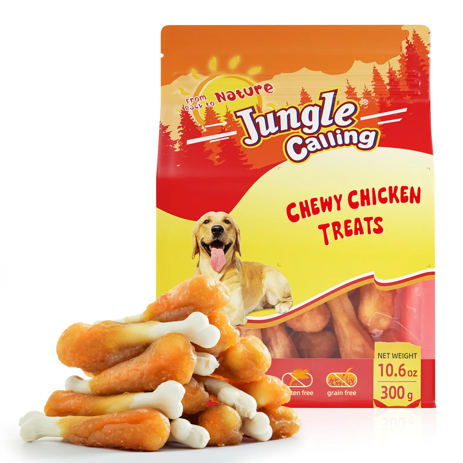 Jungle Calling Chewy Chicken Dog Treats, Rawhide-Free Real Chicken Calcium Bone Chews, Teeth-Cleaning Dental Chews for Fresh Breath and Oral Care, Dog Training Treats, Reward Snacks, Chicken Dog Chews, Chew Bones, Chewy Pet Treats and Pet Snacks for Dogs
