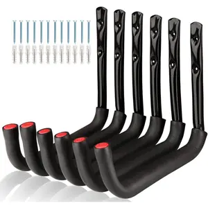 Garage Storage Ladders Hooks, 6 Pack Heavy Duty Utility Hanger, 9.8IN Wall Mount Rack Safely Holds 50 Pounds