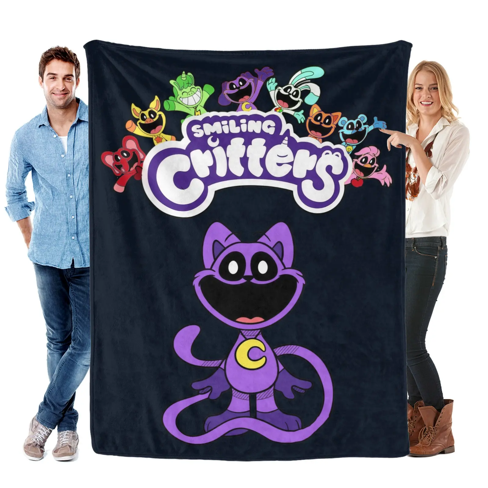 Smiling Critters Flannel Blanket, Cute Cartoon Fleece Throw Blanket for Kids Teens Adults, Soft Cozy Lightweight Bed Couch Blanket, Gamer Fan Gift for Home Sofa Travel Camping