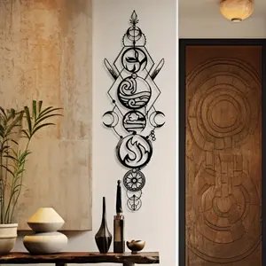 1pc Four Elements Metal Wall Art - Fire, Water, Earth, Air Geometric Sculpture with Sun and Moon Motifs, Vintage Iron Wall Decor for Living Room or Bedroom, Unique Birthday or Christmas Gift, Bedroom Wall Art | Vintage Wall Art | Symbolic Design
