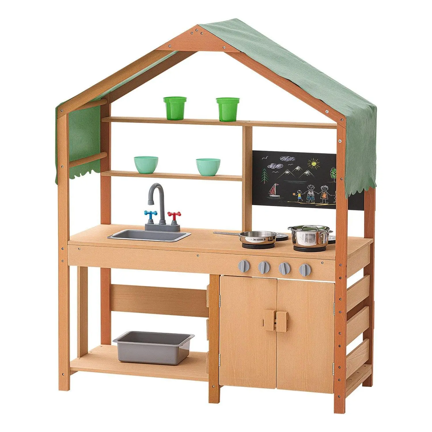 【Summerfinds】Wooden Mud Kitchen Outdoor Toy Play Kitchen Set for Kids Pretend Playset