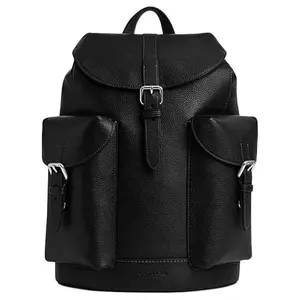 Coach Warner 32 Backpack with Drawstring Closure and Adjustable Straps, Genuine Leather, Large Size, Men's, Black