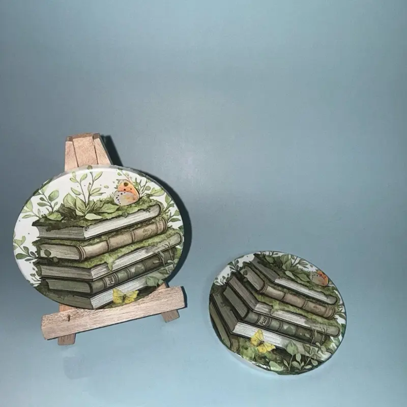 Greenery and Books Coasters