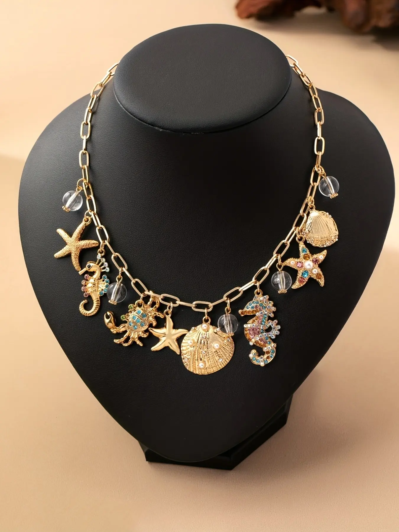 Boho Style Elegant Starfish Seahorse Crab Shell Oceanic Women's Pendant Dangling Charms Alloy Necklace, Spring Summer Chain Jewelry for Daily Vacation Beach Wear