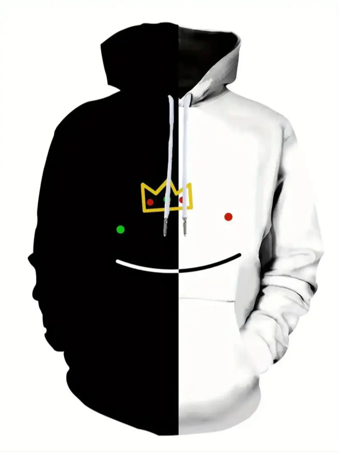 Men's Loose Hoodie with Patchwork Accents Smiley Face Print, Casual Fitted Winter Sweatshirt for Tall Men