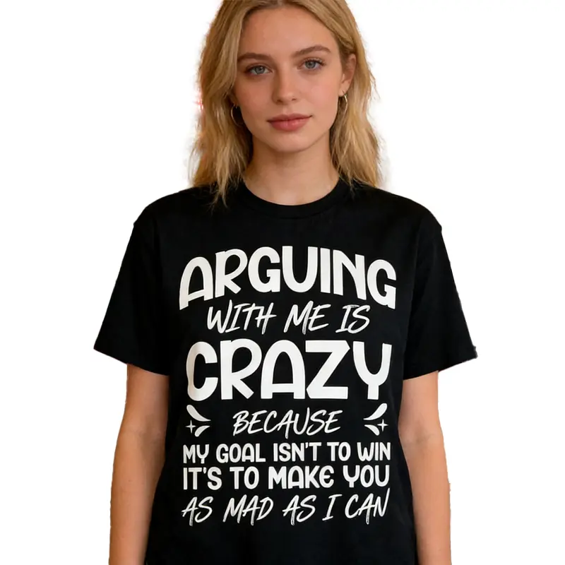 Women's Loose Round Neck Shortsleeve T-Shirt - Funny "Arguing with Me Is Pointless I Knew I Was Wrong" Letter Print, Lightweight, Machine Washable Top for Gym & Casual Women's Clothes