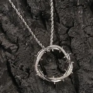 Cross Crown of Thorn Necklace for Men Women - 14K Gold Plating Plated Thorn Pendant Necklace with 24 Inch Chain Catholic Crucifix Christian Jewelry Gifts for Him Son, Waterproof & Non Tarnish Daily Wear