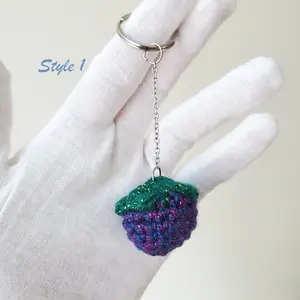 Crochet blackberry/ cute purple blue berry keychain/keyring in 100% compostable package