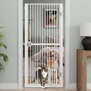 61" Extra Tall Cat Gate for Doorway, Adjustable Wide 30.2"-32.6" Dog Door with Cat Door, Suitable for Doorways or Kitchen, No Drilling Pressure Mount Kit, White