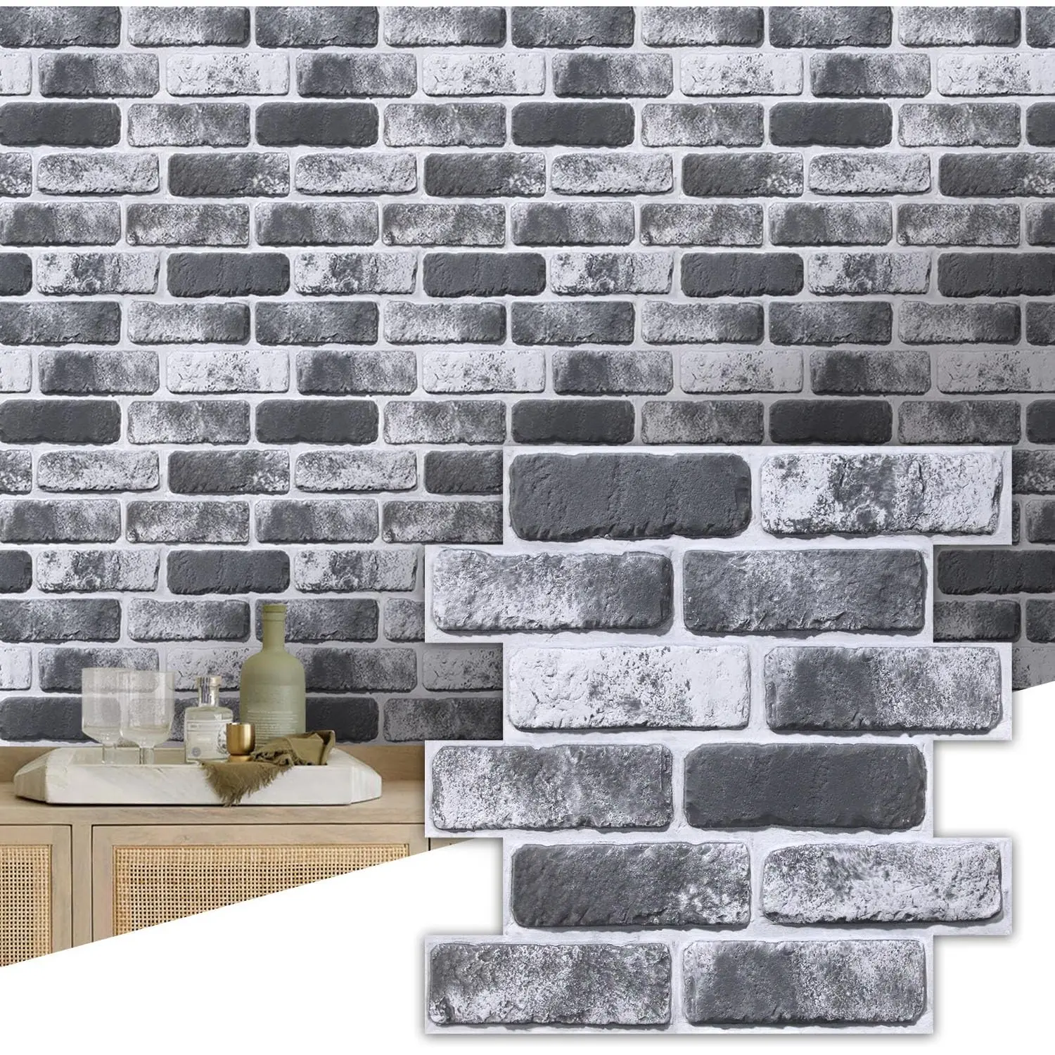 Commomy Faux Brick Peel and Stick Tiles 10 pcs of 11.8" x 11.8"