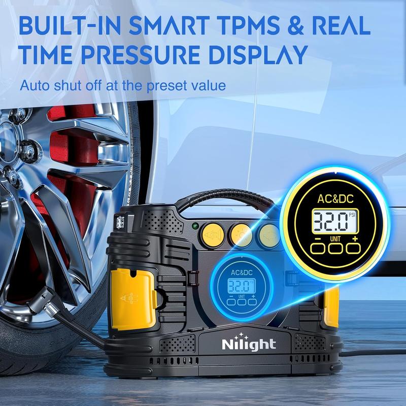 Nilight Tire Inflator Portable Air Compressor Dual Power for Car 12V DC and Home 110V AC Tire Pump w/Tire Pressure Gauge Fast Inflate Auto Shutoff Pump for Car SUV  Vehicle Tool Automotive  dealsforyoudays