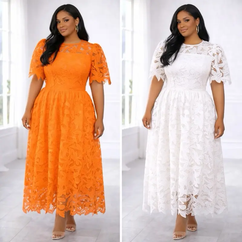 Sunset Bloom Cord Lace Midi Dress | Elegant Floral Lace Dress | Wedding Guest | Plus Size Friendly