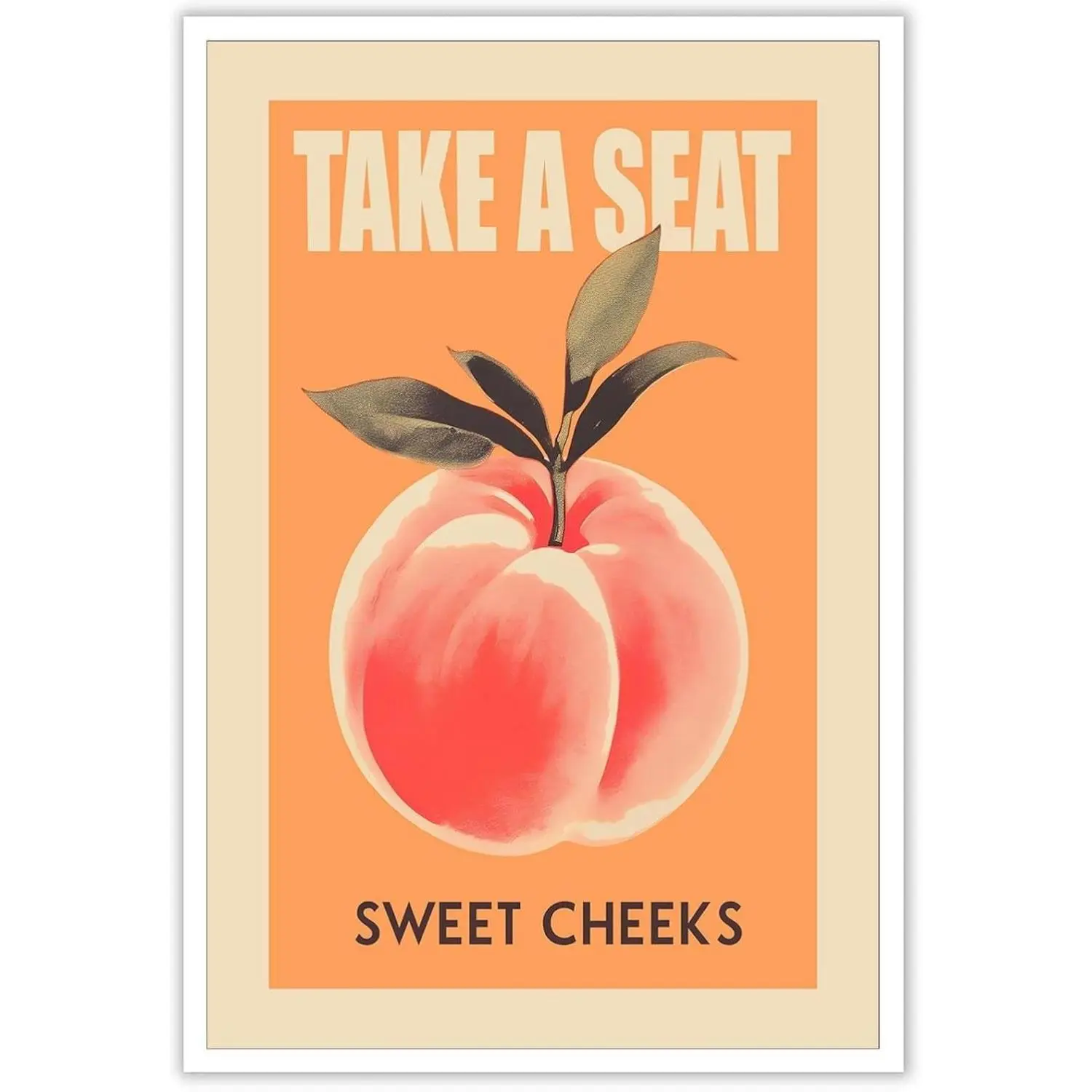 Funny Pink Peach Wall Art Vintage Take A Seat Sweet Cheeks Canvas Posters Delicious Food Fruits Prints Painting For Minimalist Preppy Bathroom Bedroom Dorm Wall Decor 12x16in Unframed