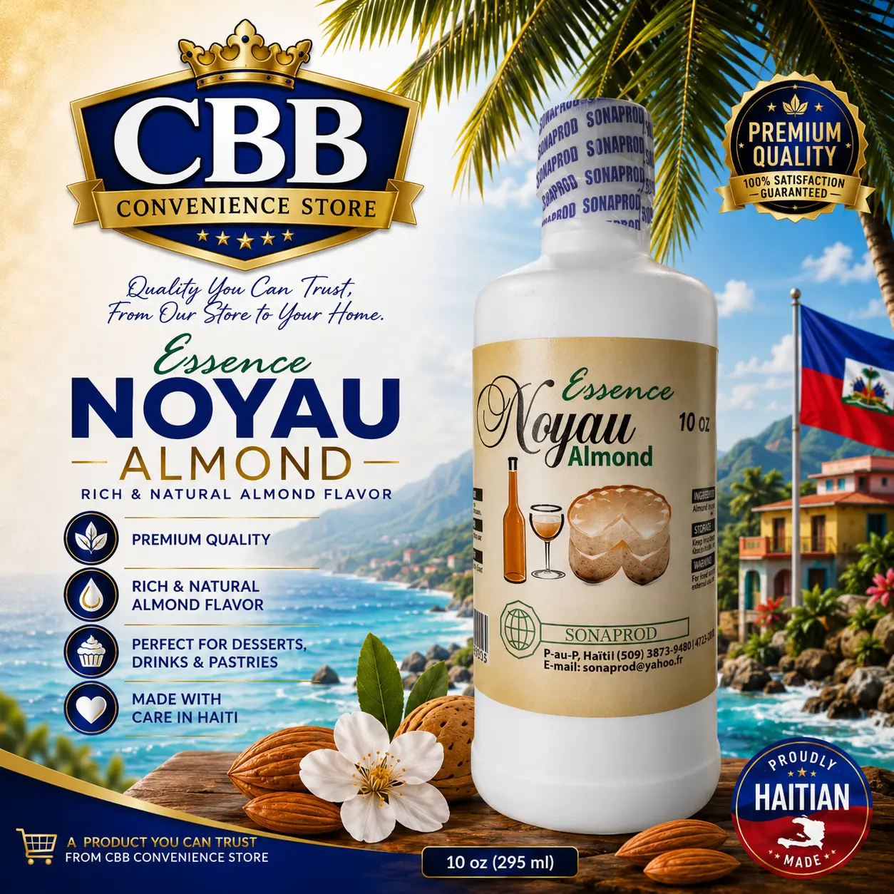 Haitian Pure Almond Noyau Almond Extract, 10oz