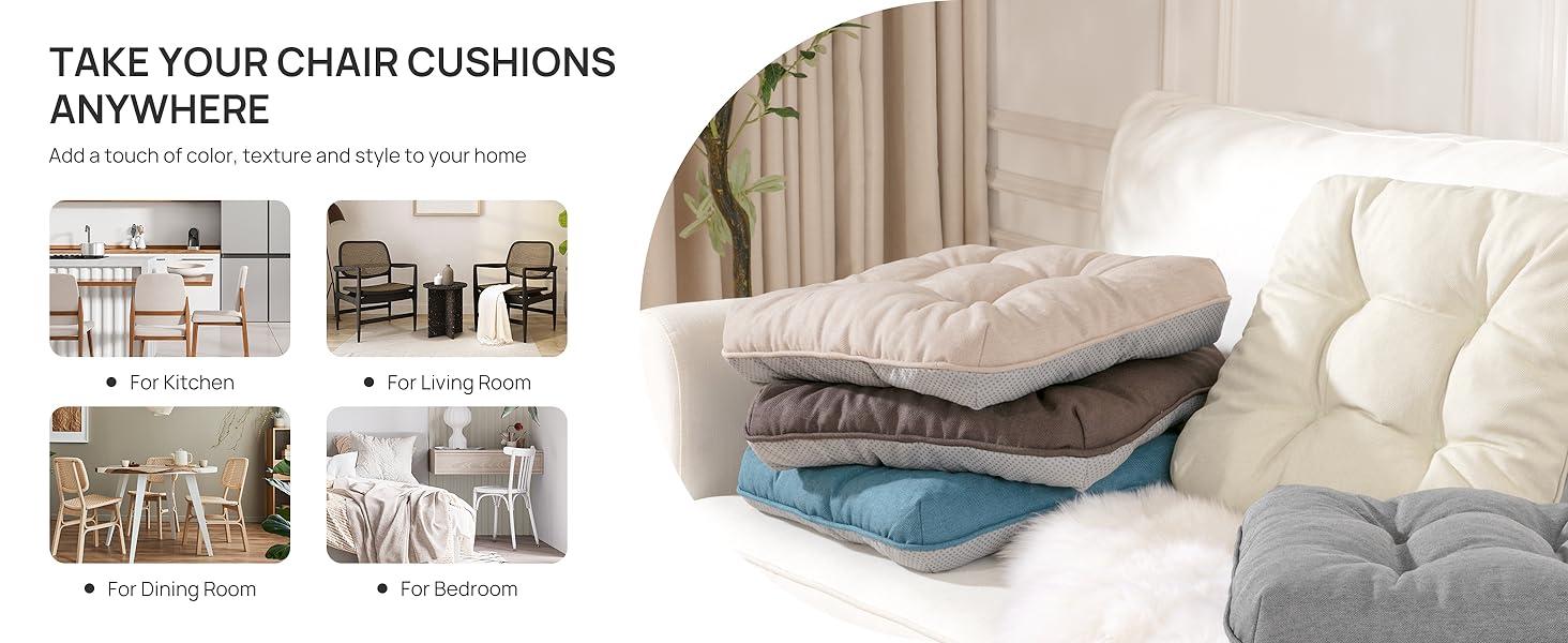 Memory Foam Chair Cushions Set of 4, Indoor & Outdoor Seat Pads for Dining, Kitchen, Office, Patio Chairs Muilt Colors