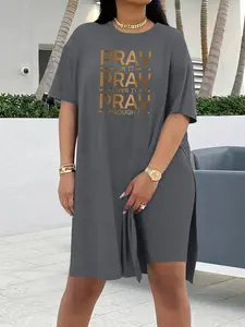 Two-Piece Set Women's Letter Print Tee & Plain Skirt, Casual Short Sleeve T-Shirt & Skirt, Ladies Summer Clothes for Daily Wear, Suits, Casual Loungewear Set, Casual Matching Set, Casual Fashion Set