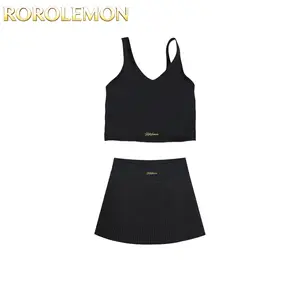 ROROLEMON Women's U-Back Tank Top with Pleated Skirt Set – Yoga Golf Casual 2 Piece Outfit