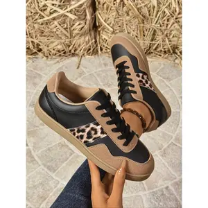 Women'sLeopard-PrintColor-BlockLace-UpSneakers,CasualWalkingShoes,StylishDailyCommute&OutdoorEventFootwear,ComfortableBreathableFashionTrainers,VersatileAll-MatchLeisureShoes,LightweightTrendyRunningShoes