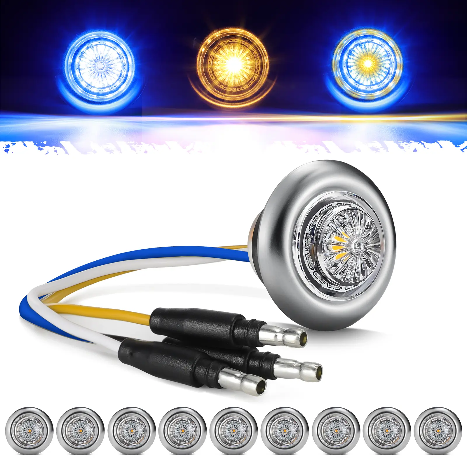 10pcs 3/4 inch blue to amber marker lights