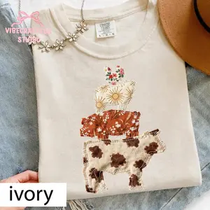 Comfort Colors Western Cow FAUX Patchwork T-Shirt, Hen Pig Lamp Shirt, Country Western Shirt, Farm Animal T-Shirt, Western Animals Tee