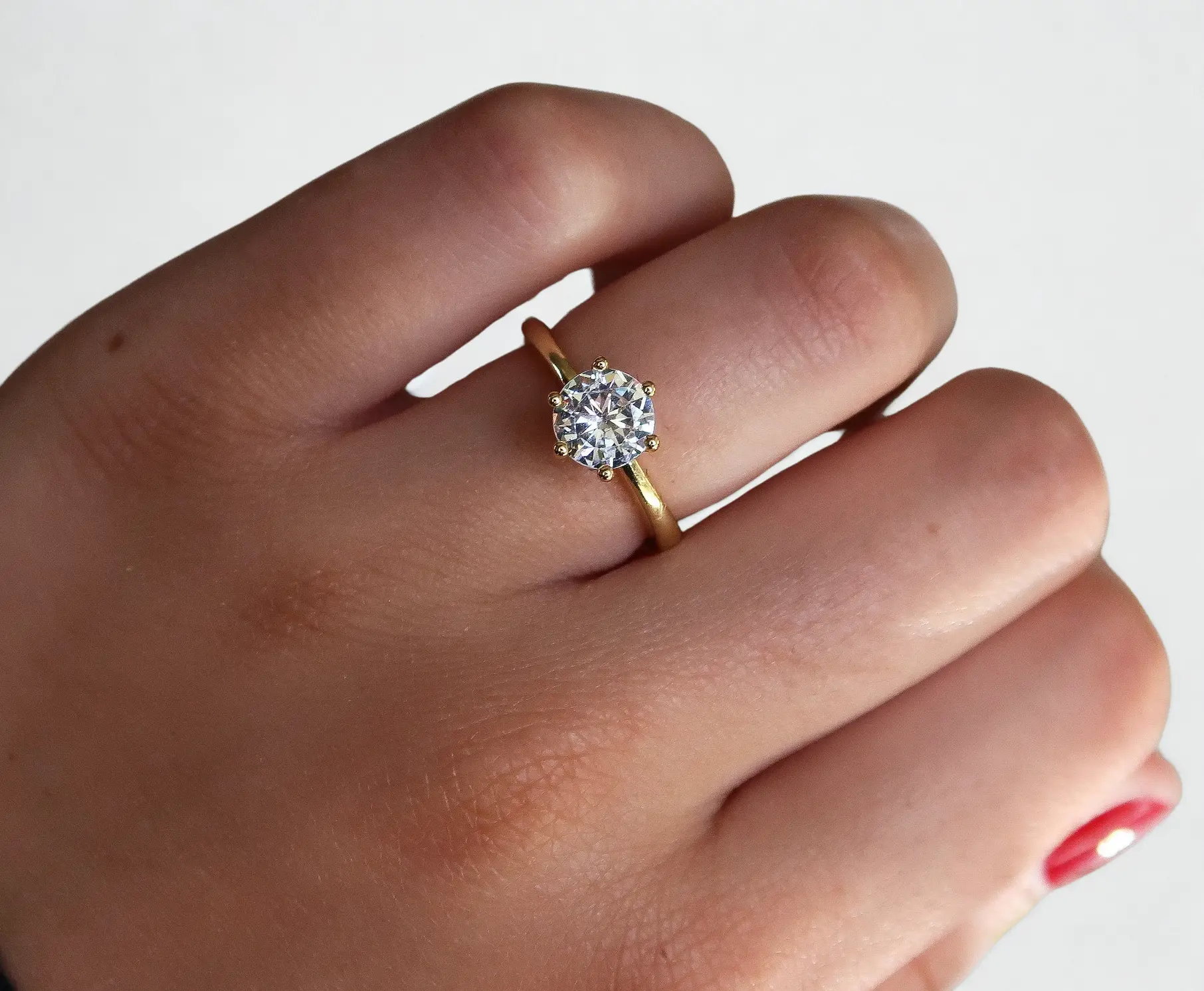Adjustable 18K Gold Plated CZ Solitaire Ring – Dainty Travel Engagement Dupe | Stackable & Waterproof