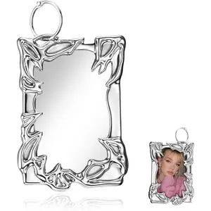 Electroplate Plastics Frame Photocard Holder Keychain, Silver Plating Irregular Photocards Keychains Irregular Photo Card Holder ID Badge Holders for Student Card Case Stationery
