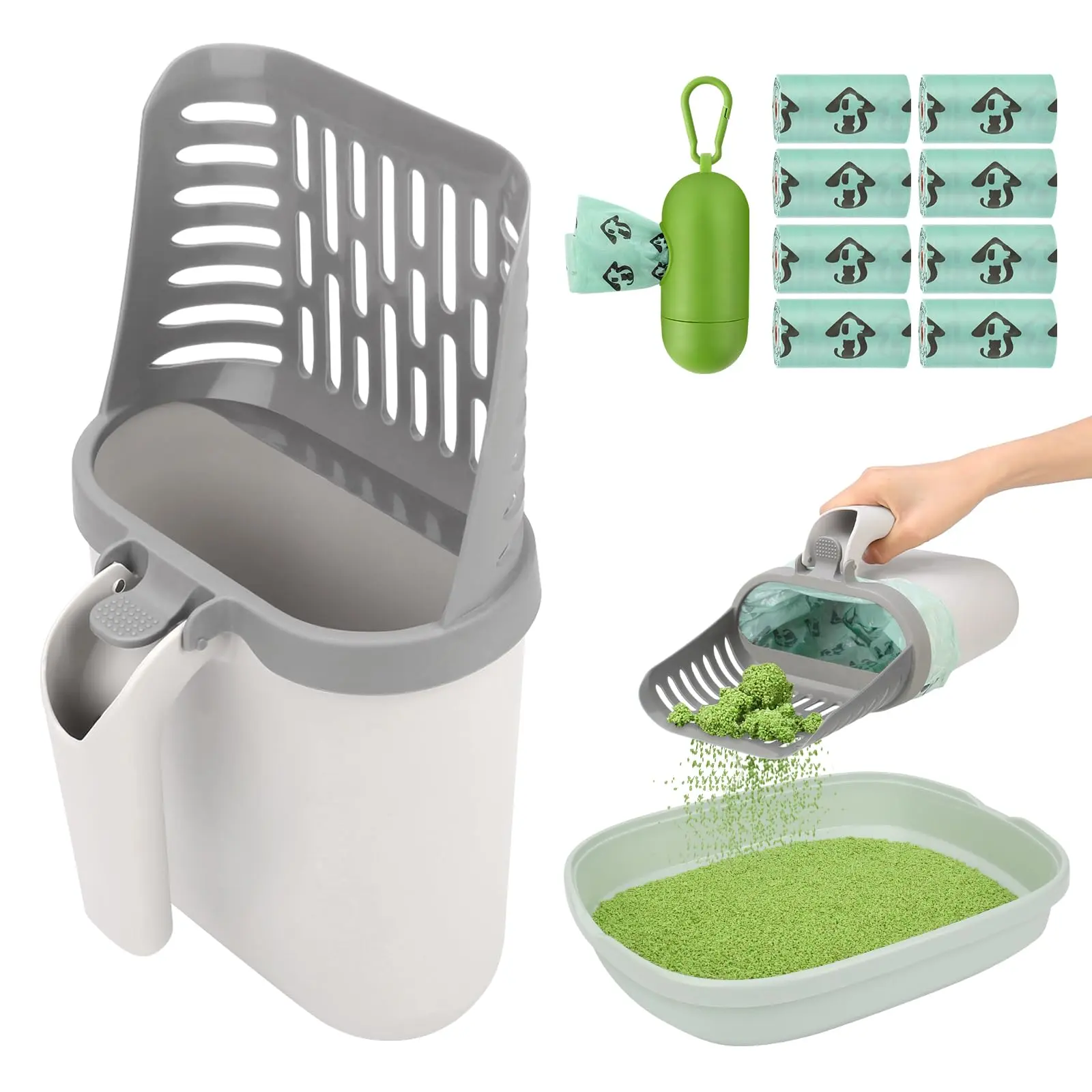 Integrated Cat Litter Scoop with Baffle Builtin Garbage Bag Large Capacity Detachable LeakProof Shovel for Pet Cats Best Feces Cleaning Tool Set MustHave Cat Accessories Trending Pet Products 2025