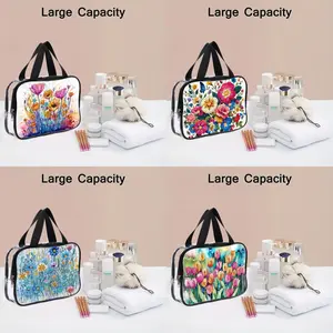 1 Diamond painting craft set, PVC makeup bag, colorful flower pattern style design, spacious makeup bag with safety zipper closure, suitable for daily travel of beauty-conscious ladies, easy to clean.