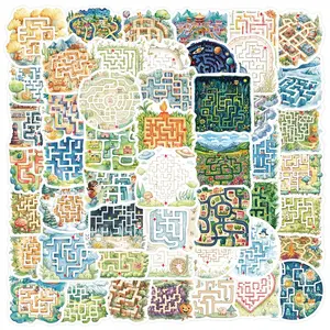 Maze Game Series Sticker, 50pcs/set Colorful Self Adhesive Decor Paper, Decor Sticker for Gift Greeting Card Water Bottle Laptop Phone