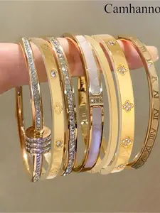 7-piece retro elegant stainless steel women's bracelet set, Stackable Bracelets, suitable for daily wear, party accessories, friend gifts, layered bracelets