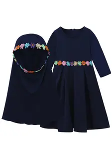 Girls' Long Sleeve Plain Dress + Headscarf Set, European & American Style Spring Autumn Kids Clothing, Fashion, Spring Dresses