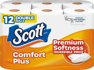 ComfortPlus Toilet Paper, 12 Double Rolls, 231 Sheets per Roll, Septic-Safe, 1-Ply Tissue for Home Use
