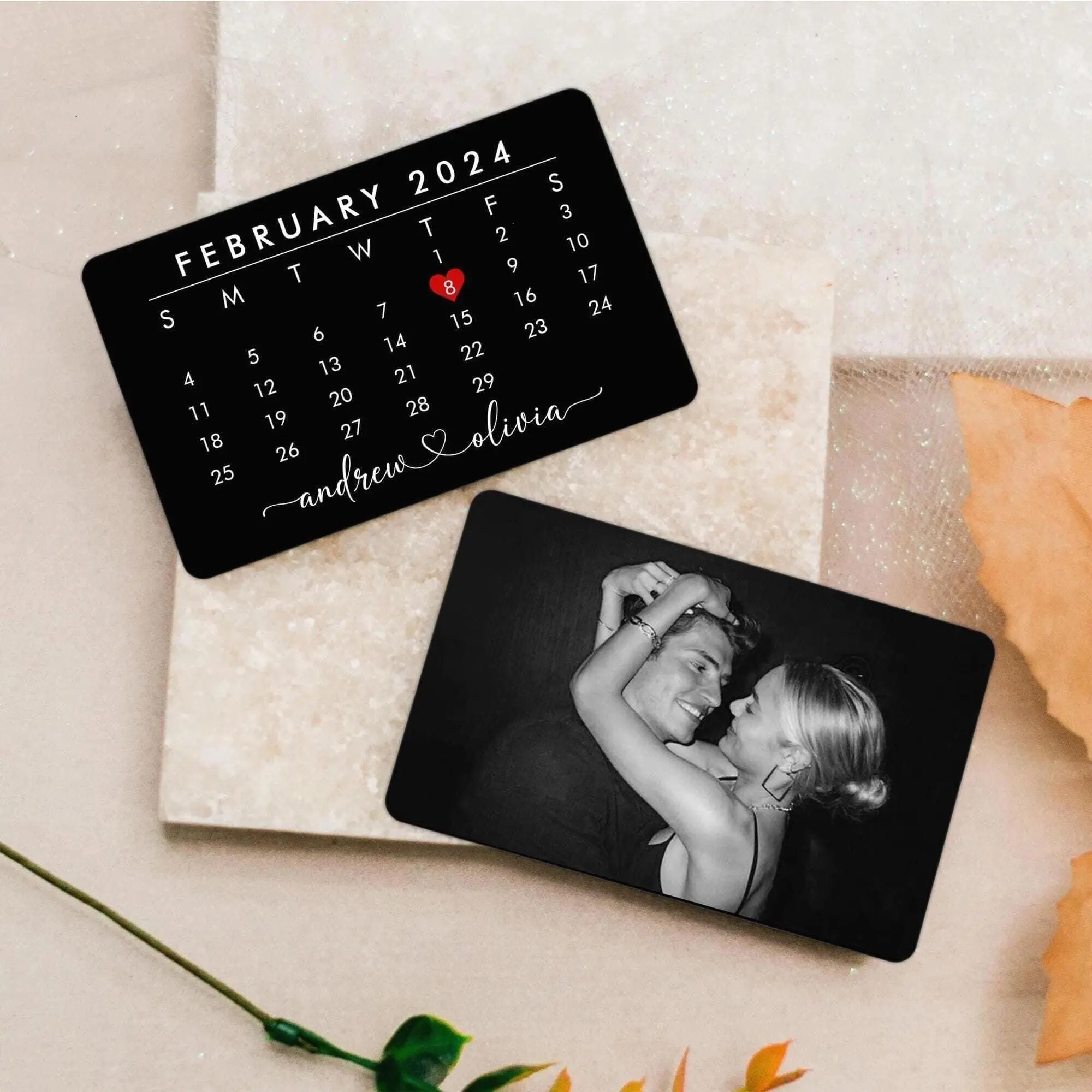 Custom Metal Photo Wallet Card: Personalized Anniversary Gift for Him, Boyfriend, Husband, Calendar Insert Card with Picture