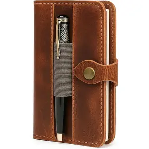 Refillable Tan Field Journal Cover with Pen Loop & Card Pocket |  Leather Pocket Planner Journal Cover | Handbook &  Cover Travel-Friendly Organizer for Notes & Sketches