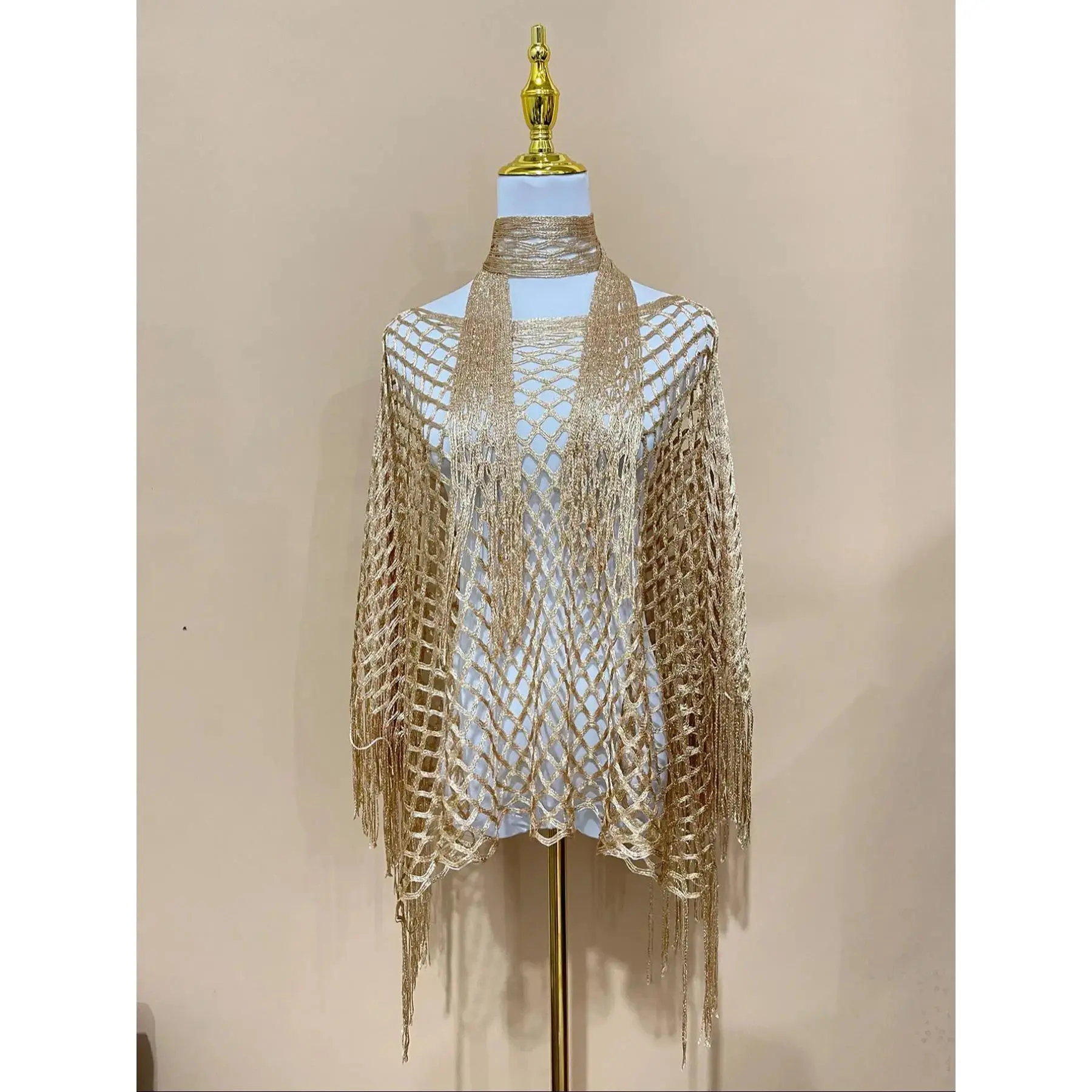 Solid Color Fringe Trim Shawl & Chain Decor Poncho Set, Casual Fashionable Scarf & Cape Set for Daily Wear, Fashion Accessories for Women