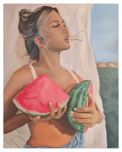 Watermelon Sugar by Alissa Landefeld Original Artwork Oil on Canvas 24" W × 30" H Vibrant Fruit Design