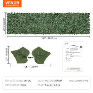 VEVOR Ivy Privacy Fence, 39x 158in Artificial Green Wall Screen, Greenery Ivy Fence with Mesh Cloth Backing and Strengthened Joint, Faux Hedges Vine Leaf Decoration for Outdoor Garden, Yard, Balcony