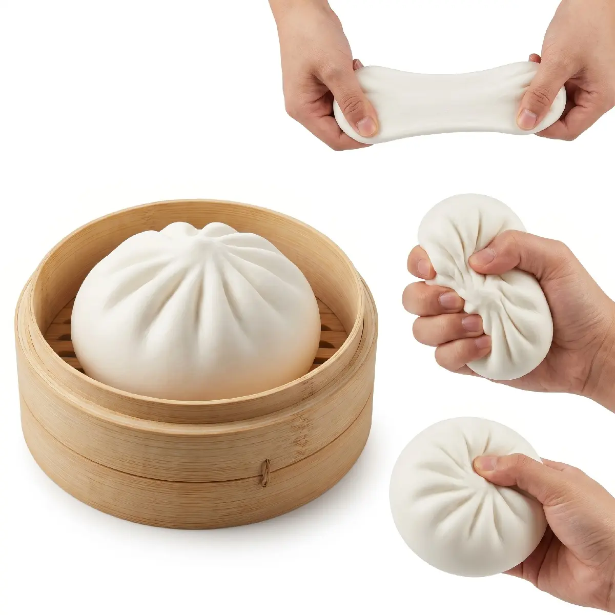 Taiyo 10cm Giant Real Dumpling Squishy - Butter-Soft Silicone Steamed Bun with Bamboo Accent, Unisex Squishy Stress Ball, Decompression Sensory Fidget, Anxiety Relief ASMR Accessory Gift for Students, Decompression Squishy