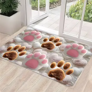 3D Cat Dog Paw Print Doormat, Cute Fluffy Pet Paw Welcome Mat, Anti-Slip Highly Absorbent Quick Dry Floor Mat, Soft Low-Profile Indoor Outdoor Entrance Rug for Front Door Porch Entryway, Pet Friendly Home Decor, Gift for Family Friends