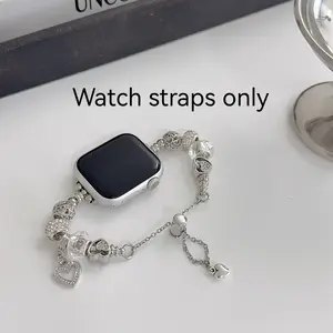 Women's Simple Beaded Heart Pendant Bracelet, Fits Iwatch Band 38-49mm, Apple Watch Ultra Se Series 1-11, Birthday Valentine's Gift