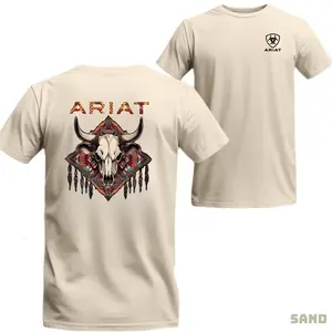 Ariat Western Skull T-shirt, Cowboy Rodeo Ranch Tee, Southwestern Bull Skull Graphic Shirt