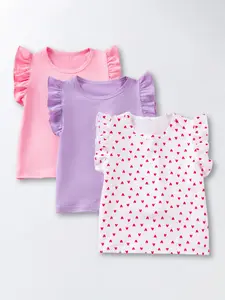 Girls' Summer Sweet Short Sleeve Top 3-Pack, Fitted Casual T-Shirt Set, Essential Spring & Summer, Plain Pattern